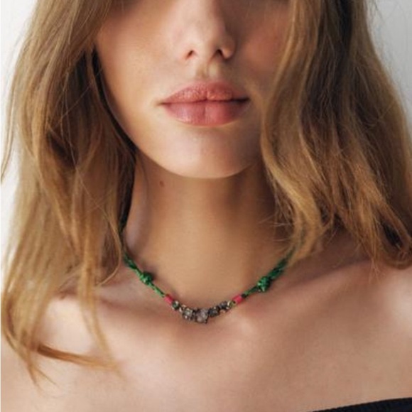 Nwt-ZARA CORD NECKLACE SET WITH RHINESTONES, MULTI-COLORED - Picture 2 of 4